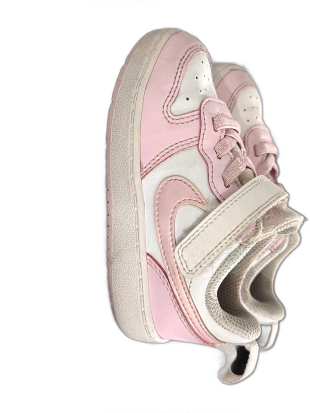 Nike Kids White and Light Pink Velcro Low-Top Sneakers
